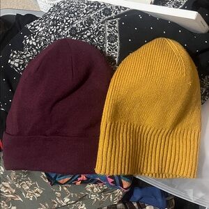 Burgundy and Mustard Knit Beanies